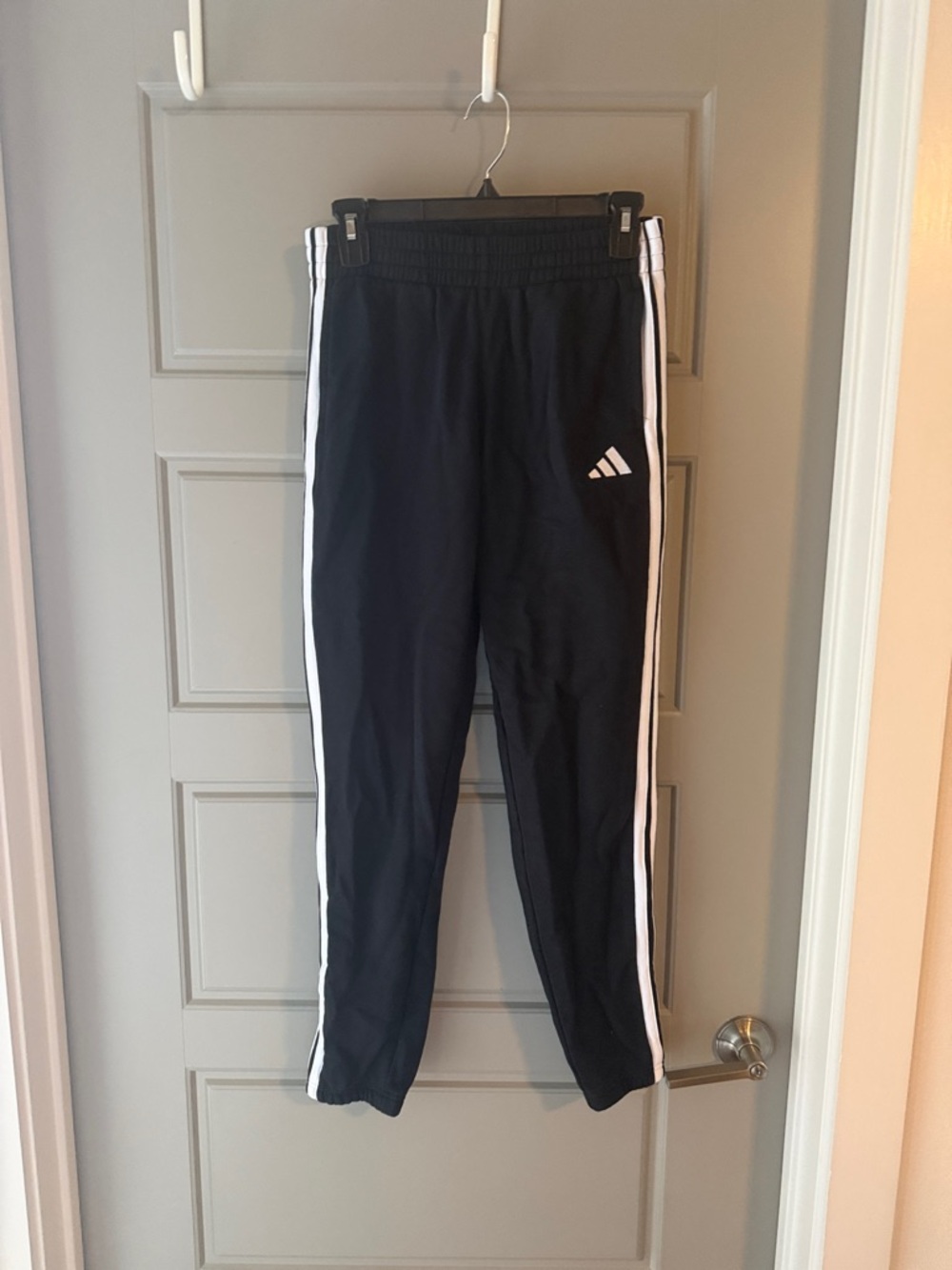 adidas Black Joggers with White Side Stripes - Kids